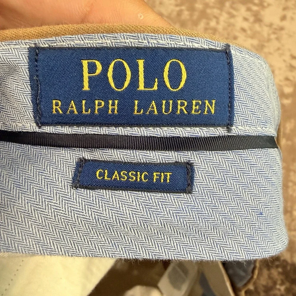 POLO RALPH LAUREN Men's Khaki Classic Fit Linen Blend Chino Pant 33x30 Preppy
